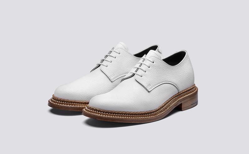 Grenson Evie Womens Derby Shoes - White Grain Leather on Triple Welt Leather Sole KA6274